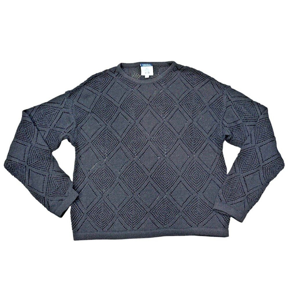 Vintage Y2K Cousin Johnny Anthropologie Black Diamond Open Knit Sweater Large US